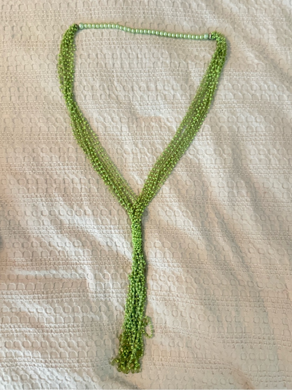 Green Multi-Strand Beaded Lariat Necklace